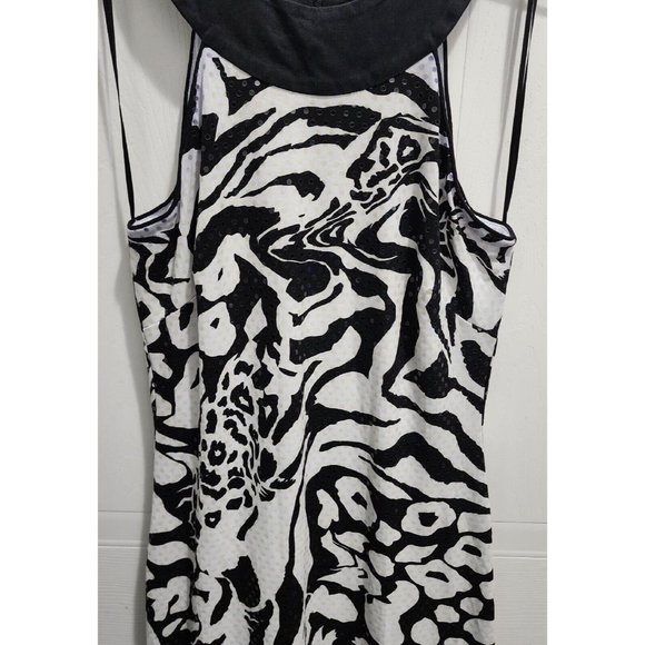 Cache Y2K Mini Halter Dress Sleeveless Sequin White/Black Animal Print Size 2 - Picture 3 of 10